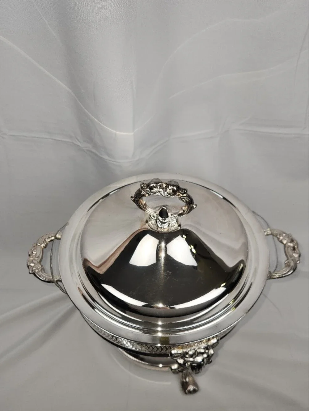 Vntg English Silver/Leonard Silverplated Chaffing Dish Anchor Hocking Glass Bowl